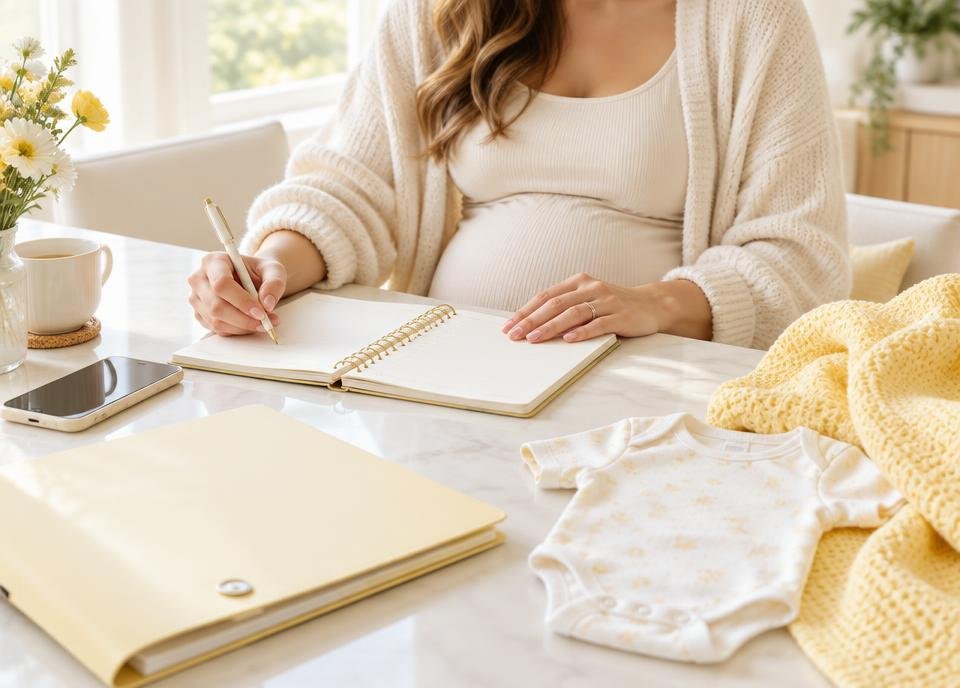 Gestante organizando o plano de parto e a chegada do bebê
