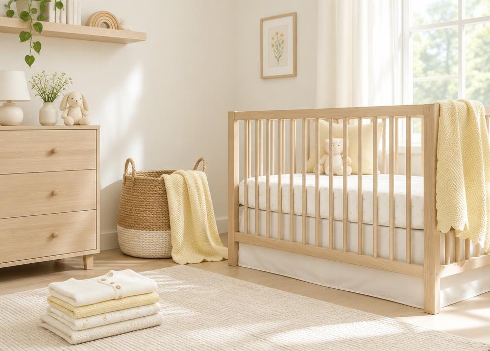 Quarto de bebê claro e organizado